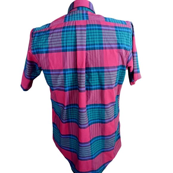 Small 15 Vintage Men's Shirt L.L. Bean Plaid Button-Down Camp Short Sleeve USA - Picture 3 of 4